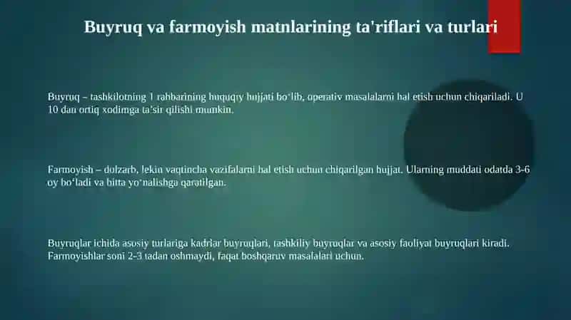 Buyruq va Farmoyish Matnlarini Yaratish va Tahrirlash 3