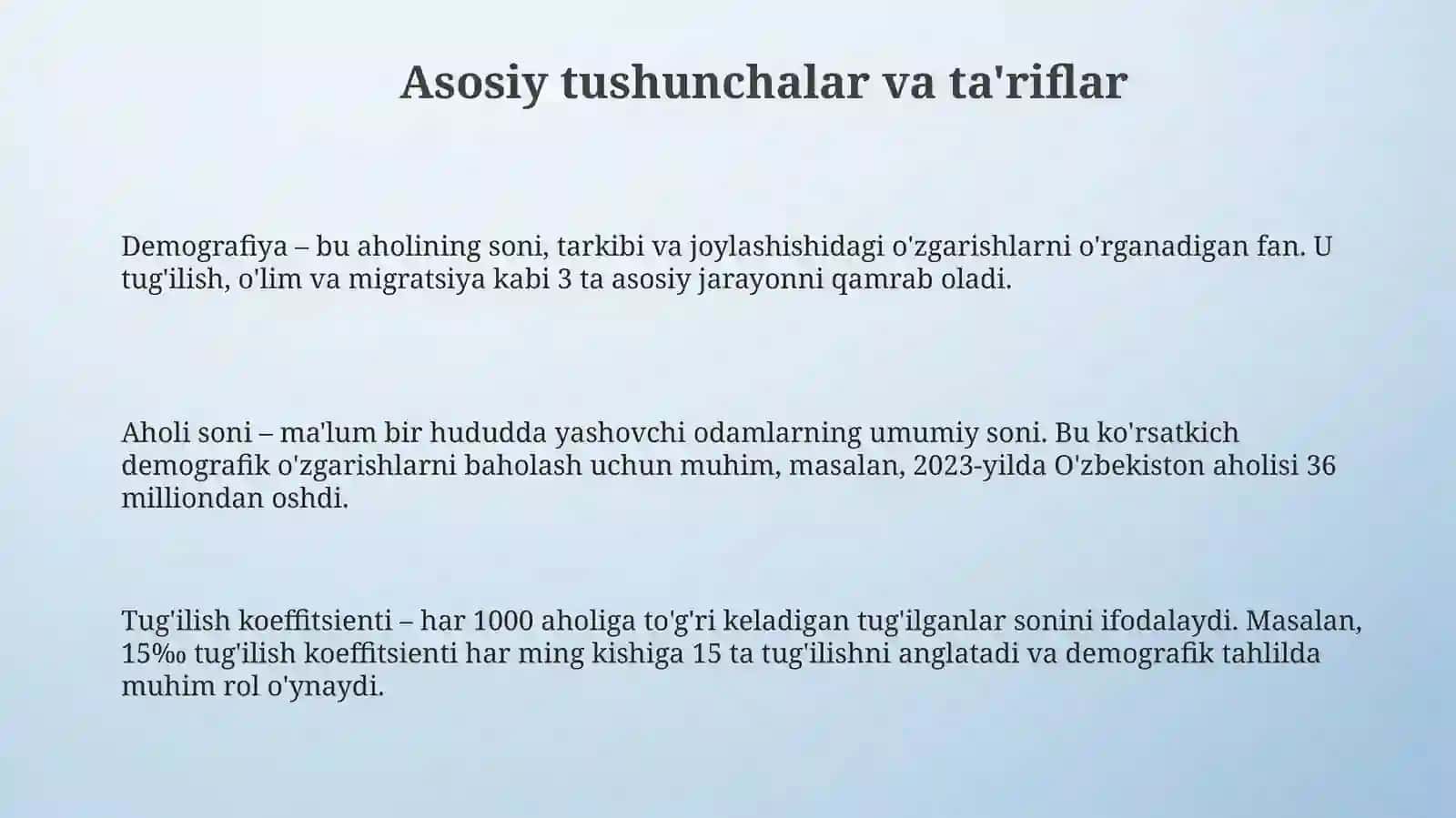Demografik koʻrsatkichlarni hisoblash boʻyicha masalalar yechish 3