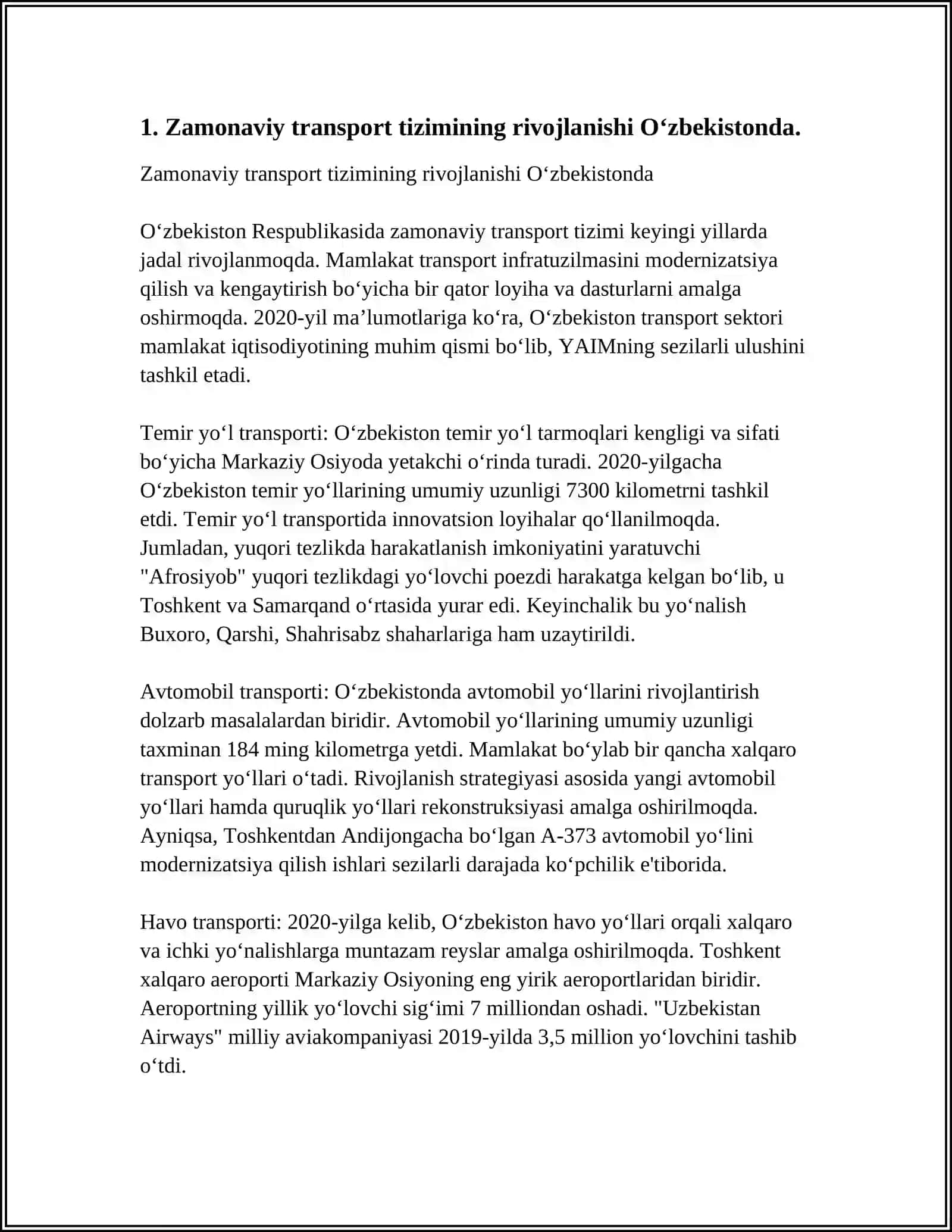ZAMONAVIY TRANSPORT - KOMPLEKSIYA TIZIMNING SHAKLLANISHI - OʻZBEKISTONDA MUHIM GEOSIYOSIY VAZIYAT 3