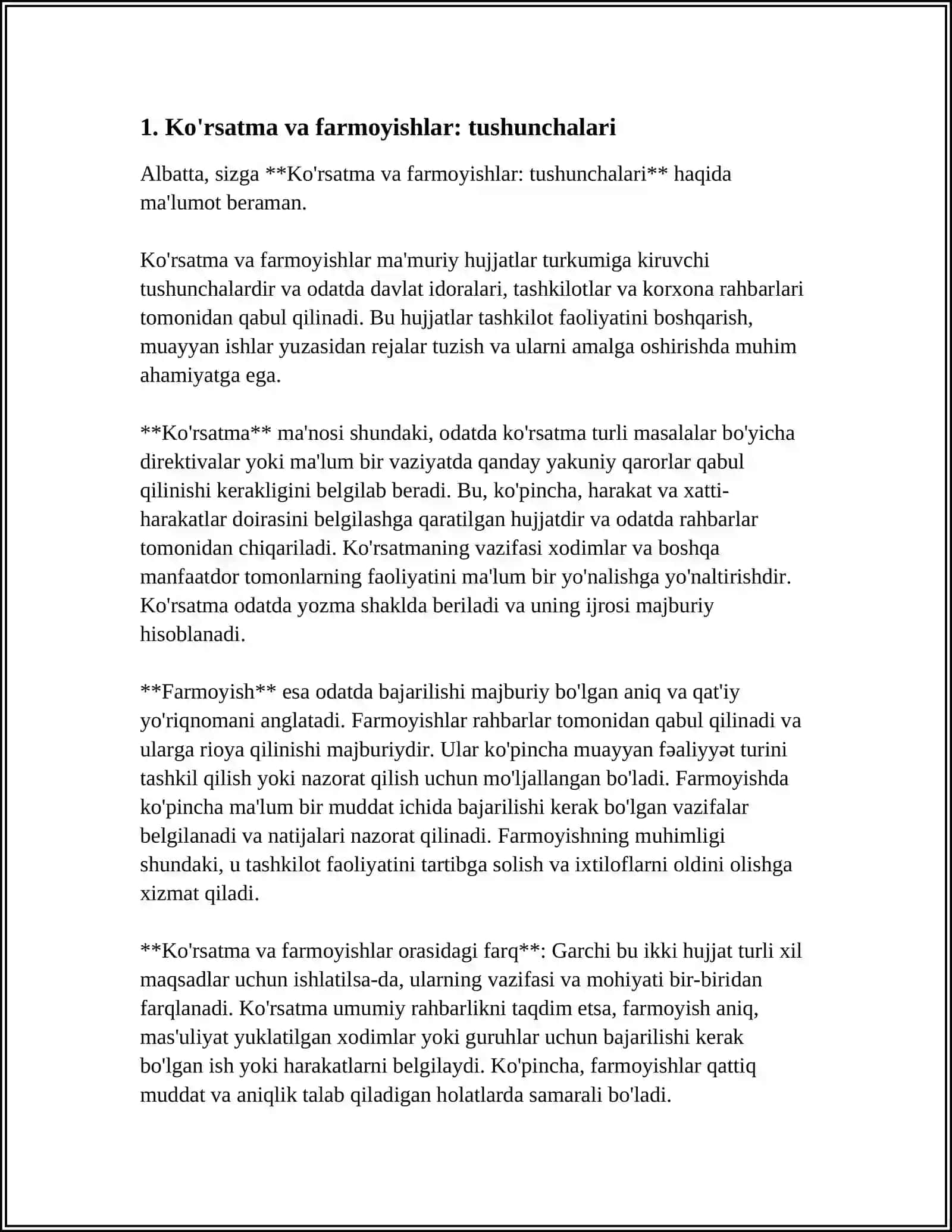 MUSTAQIL ISH Mavzu: KO’RSATMA,FARMOYISH 3