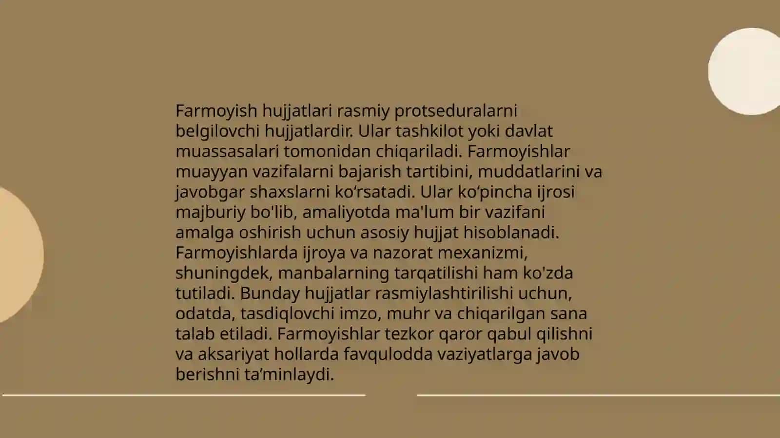 Farmoyish hujjatlar va ularning turlari. Ma'lumot axborot hujjatlari 3