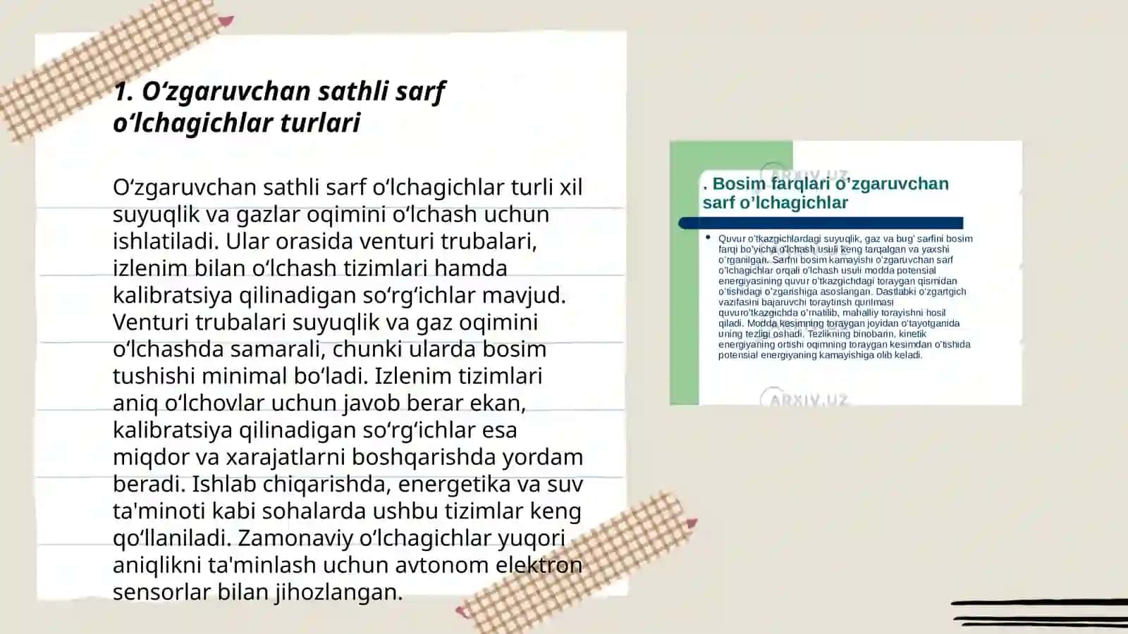 Oʻzgaruvchan sathli sarf oʻlchagichlar 3