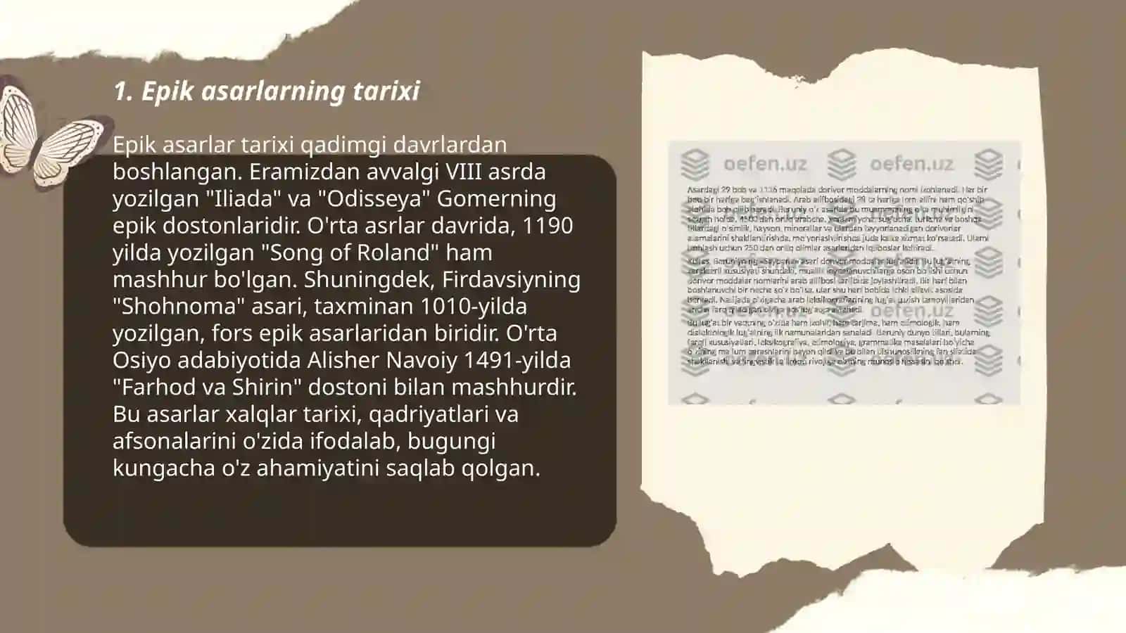 Epik tur va uning janrlari(epik asarlar misolida) 3