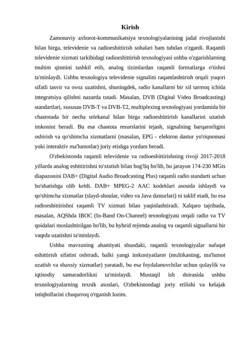 Raqamli televidenie xizmati tarkibidagi radioeshittirish texnologiyasi 3