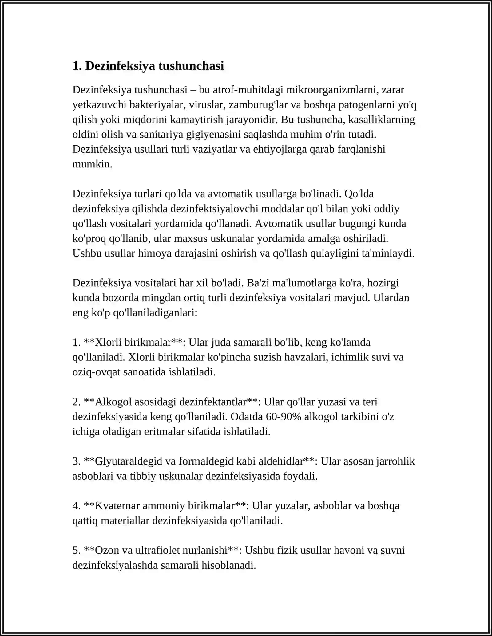 DEZINFEKSIYA TURLARI. DEZINFEKSIYA TASNIFI. ASBOB-ANJOMLAR DEZINFEKSIYASI 3