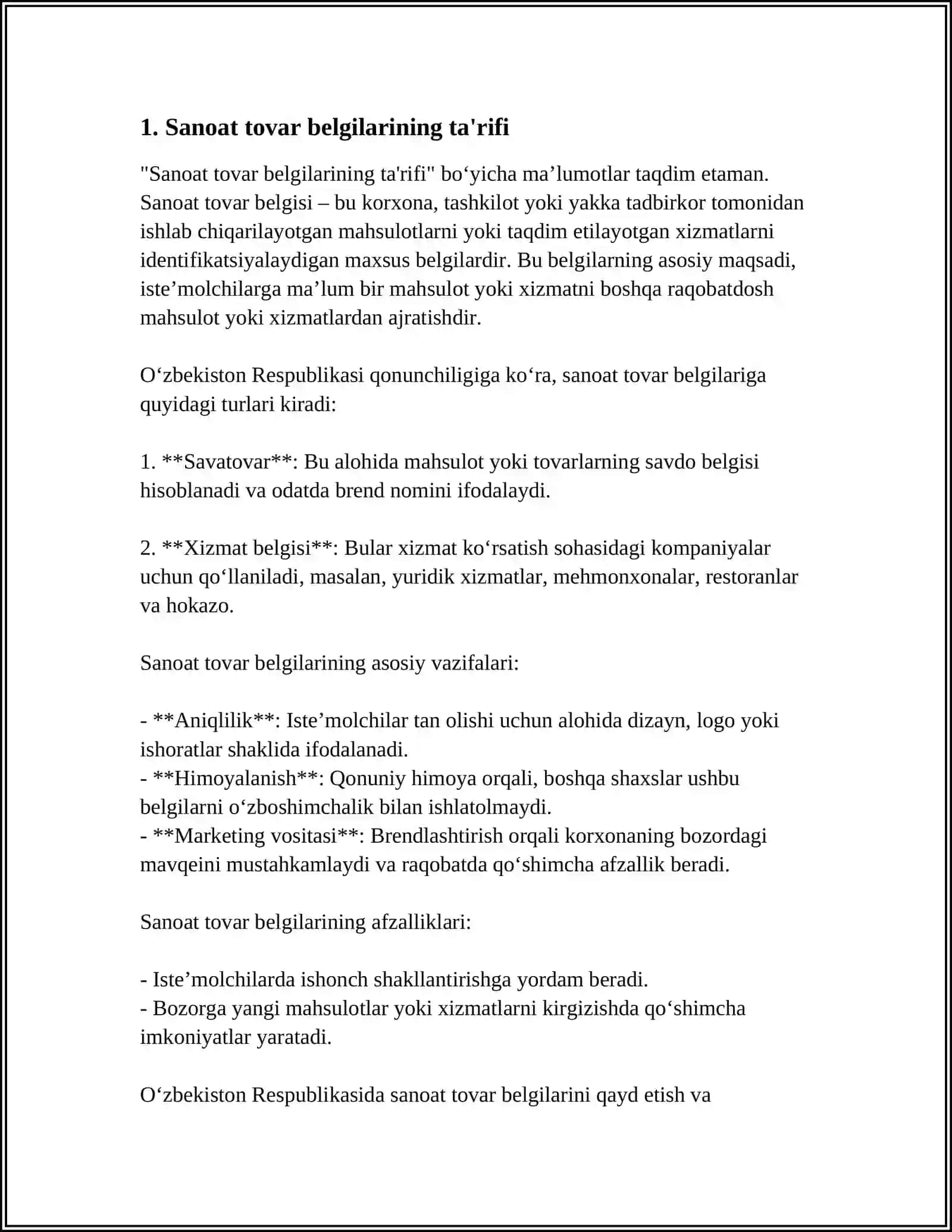 SANOAT TOVAR BELGILARINING TURLARI VA ULARGA QO‘YILGAN LOYIHALARNI TUZISH TALABLARI 3