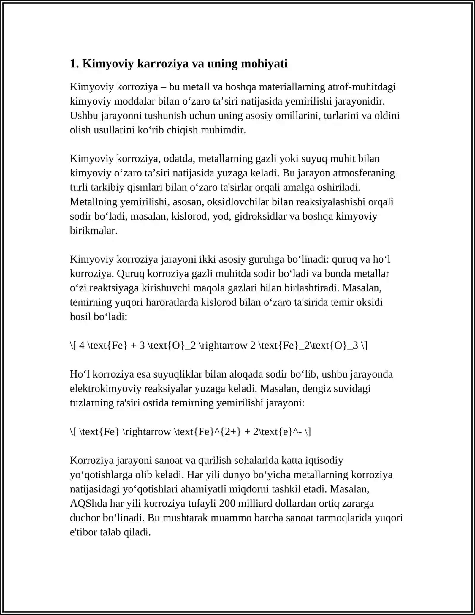 KARROZIYAGA OID TAJRIBALAR.ELEKTRAKIMYOVIY KARROZIYALAR 3