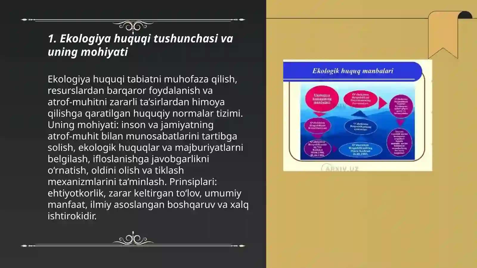 Ekologiya huquqi tushunchasi, predmeti metodlari va rivojlanish tarixi 3