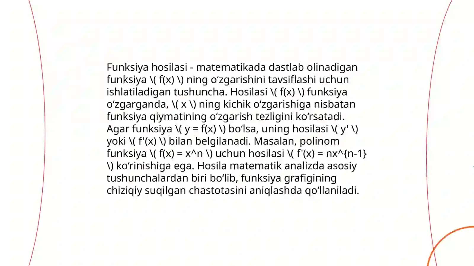 Funksiyaning hosilasi. Elementar funksiyalarning hosilasi.hosila jadvali 3