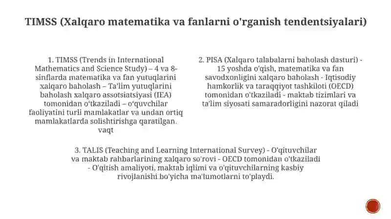 Timss, Pisa Agma, Talis Halqaro Baholash Dasturlariga Doir Test Namunalar Bilan Tanishtirish 3