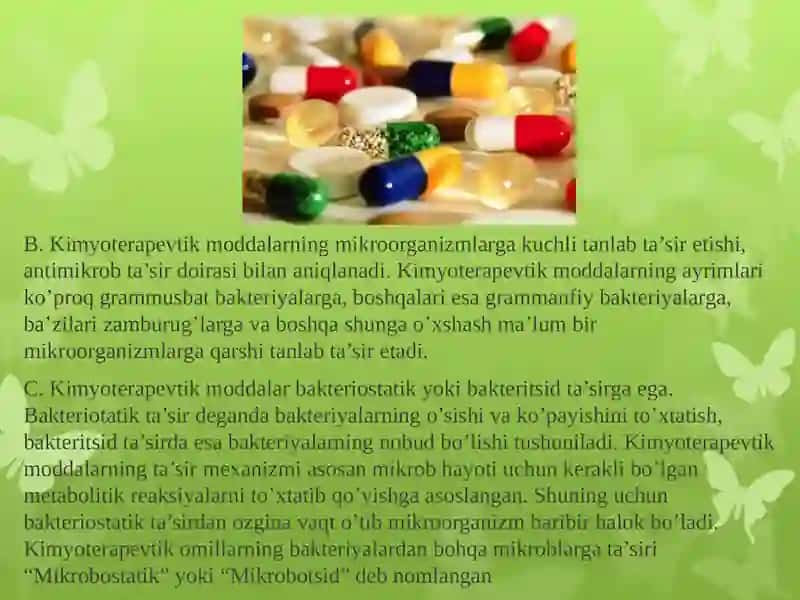 Antibiotiklar. Ularning klassifikatsiyasi. Kimyoterapevtik moddalar 3