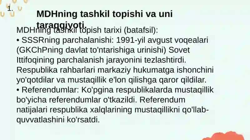 MDHning tashkil topishi va uni taraqqiyoti 3