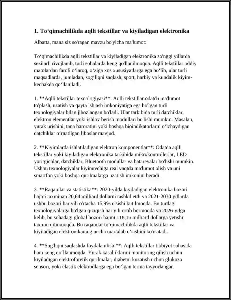 Toʻqimachilikda aqlli tekstillar va kiyiladigan elektronika 3