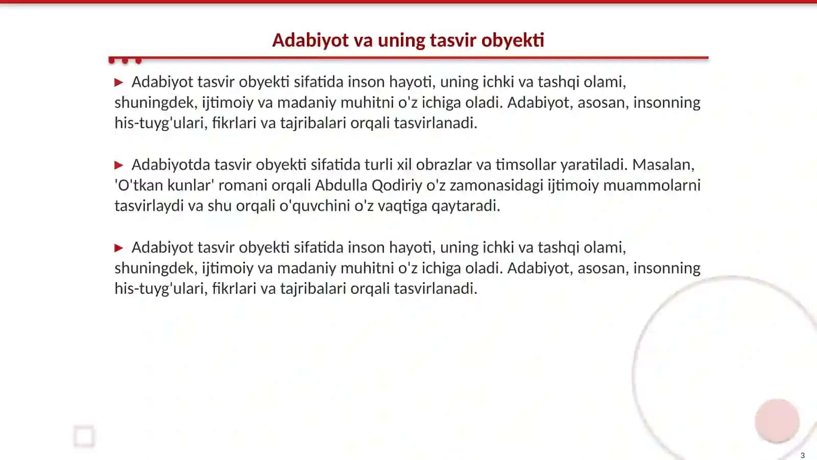 Adabiyotning tasvir obyekti,predmeti, vazifasi 3