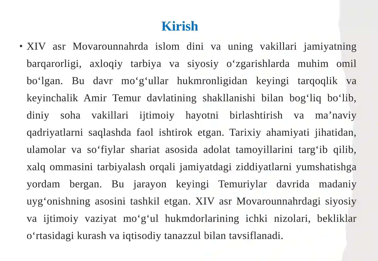 XIV asrning 30–70 yillarida Movarounnahr ijtimoiy hayotida diniy soha vakillarining 3