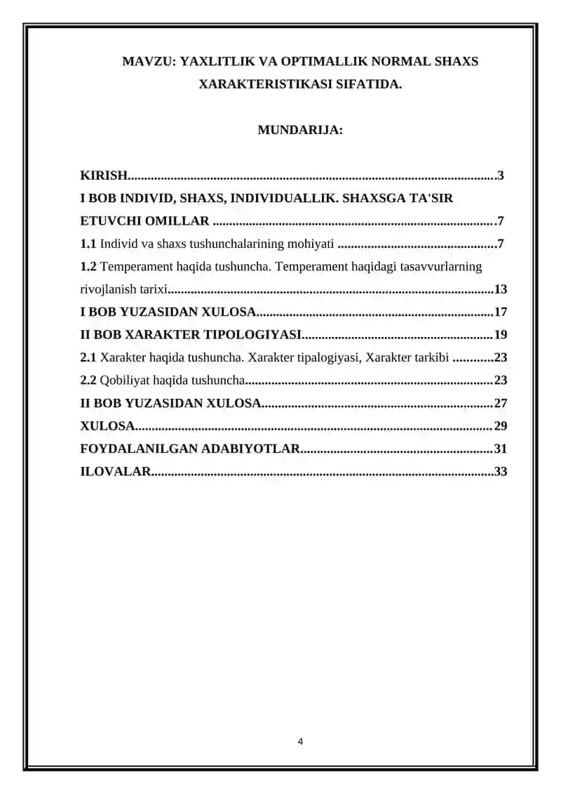 YAXLITLIK VA OPTIMALLIK NORMAL SHAXS XARAKTERISTIKASI SIFATIDA 3