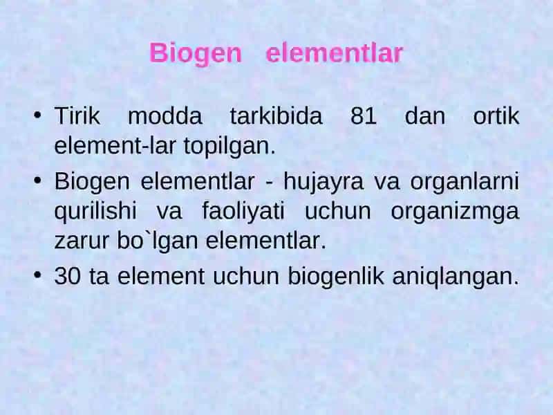 Biogen elementlar kimyosi 3