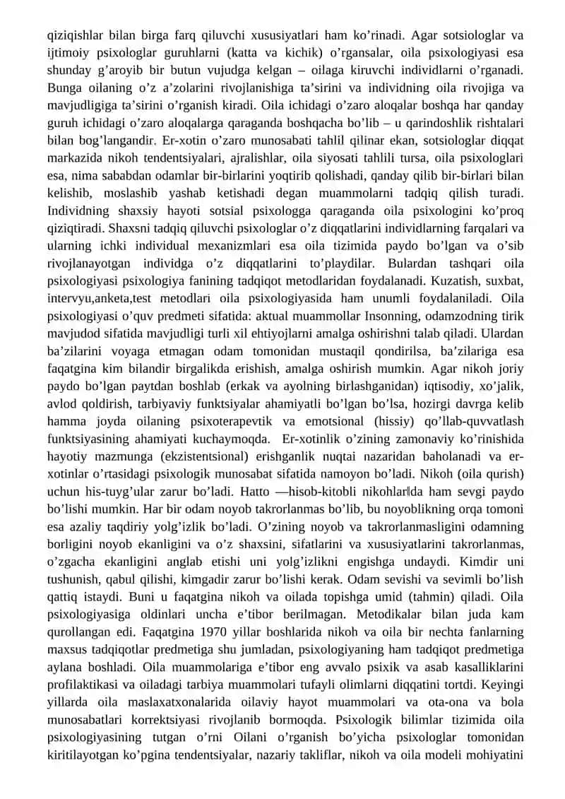 OILA PSIXOLOGIYASINING UMUMIY ASOSLARI. OILA PSIXOLOGIYASI FANI PREDMETI MAQSADI VA VAZIFALARI 3