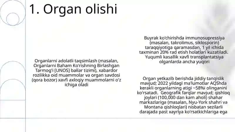 A'zolar transplantatsoyasi va uning muammolari 3