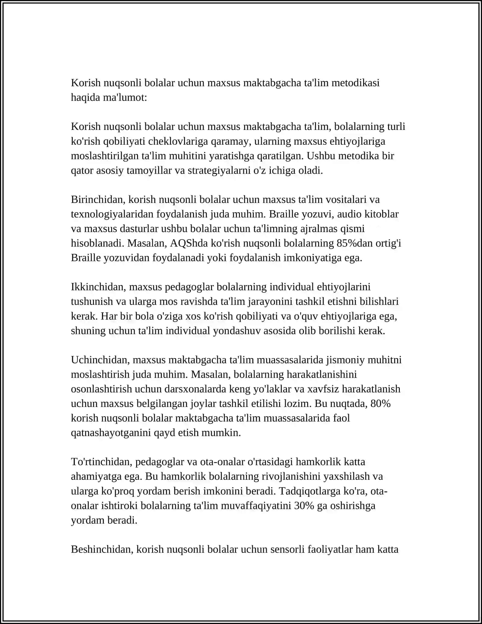 Korishda Nuqsoni Bolgan Bolalar uchun Maktabgacha Talim Tashkilot Faoliyati 3