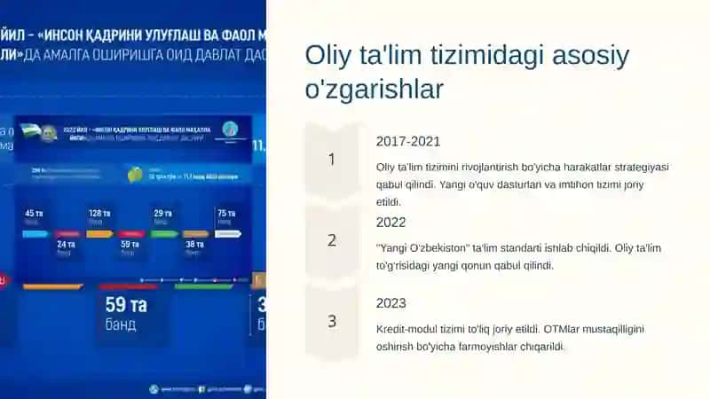O'zbekistonda oliy ta'lim sohasidagi olib borilgan islohotlar va uning istiqbollari 3