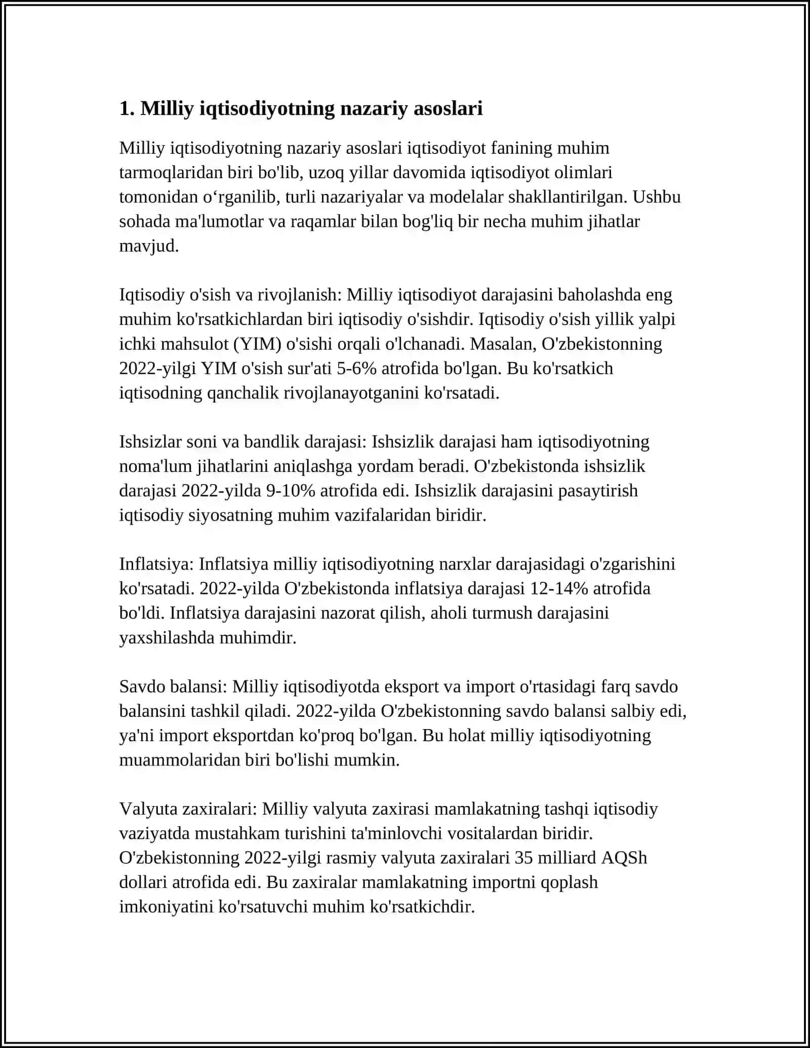 MUSTAQIL ISH Mavzu: MILLIY IQTISODIYOT VA UNING MAKROIQTISODIY KO'RSATKICHLARI 3