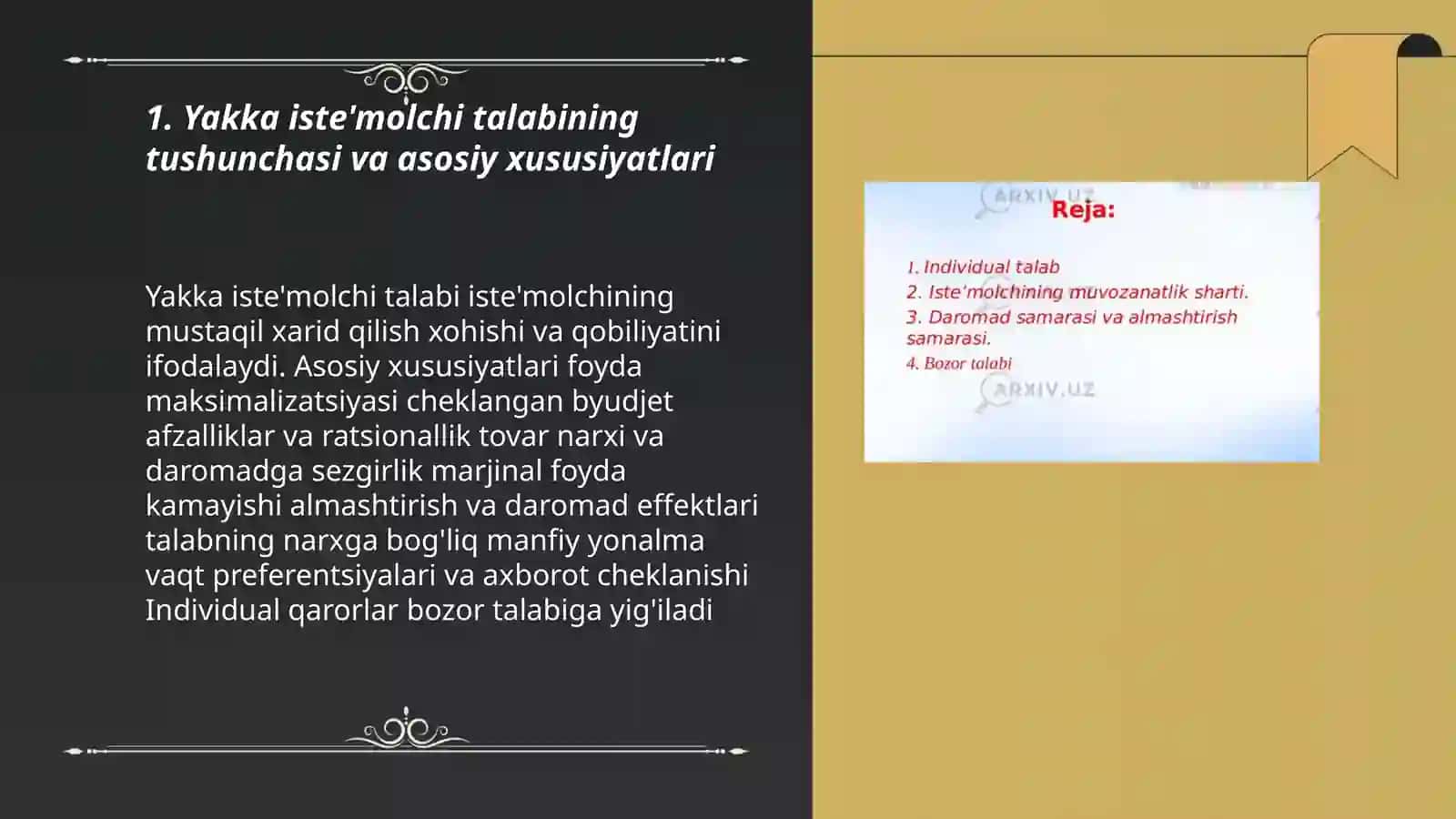Yakka (individual) va bozor talabi 3