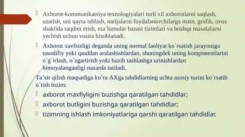 АХBОRОT xavfsizligini ta’minlash usullari (IQTISODIY TIZIMLARDA) 3