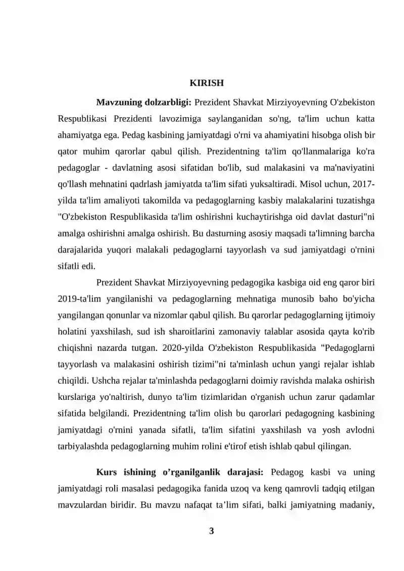 Pedagog kasbining jamiyatdagi oʻrni (KURS ISHI) 3