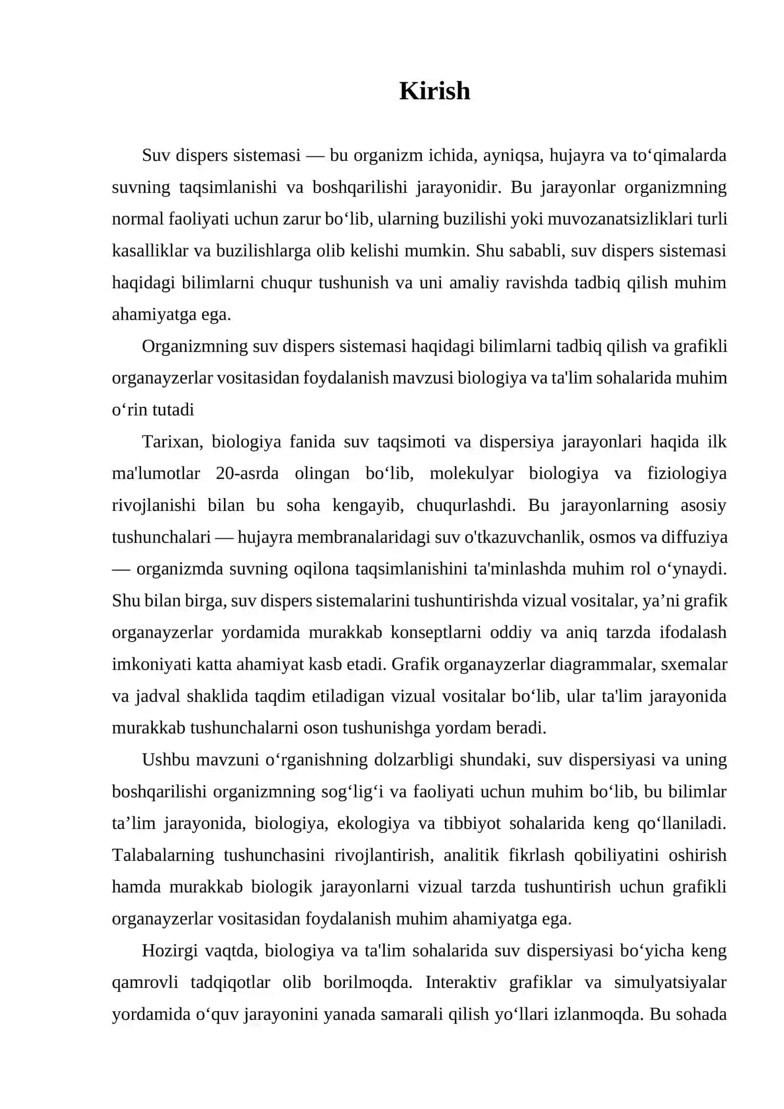 Organizmning suv dispers sistemasi haqidagi bilimlarni tadbiq qilish orqali grafikli organayzalar vositasidan foydalanish 3