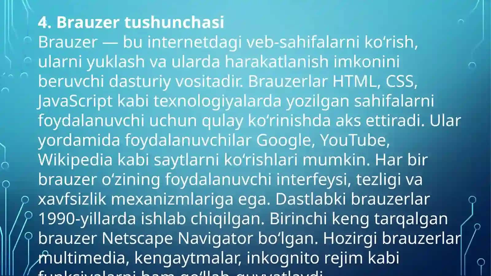 Brauzerdan foydalanish. Kompyuter tarmoqlari dasturiy jihati 3