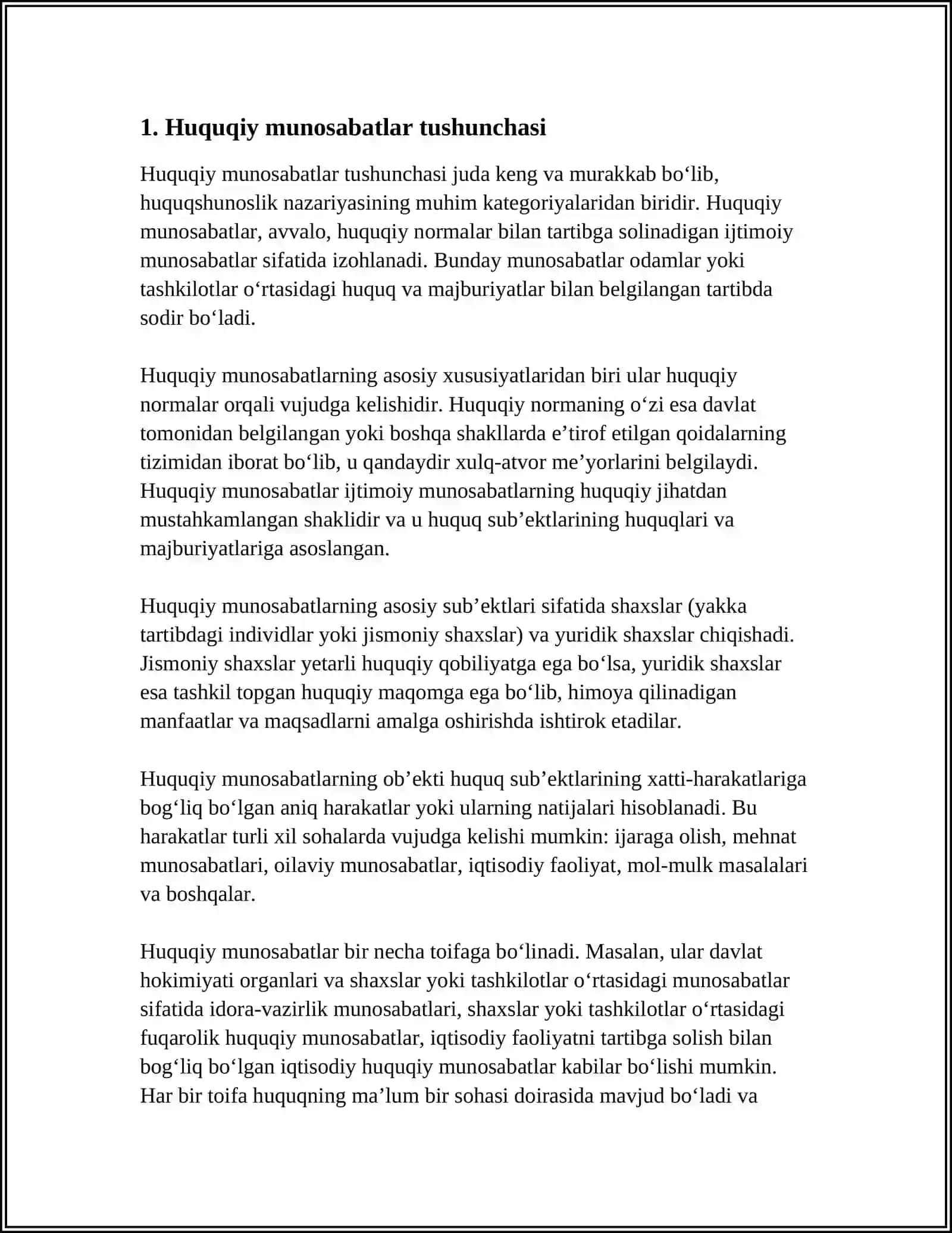 HUQUQIY MUNOSABATLAR TUSHUNCHASI, BELGILARI VA TURLARI 3