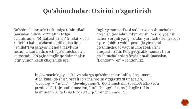 Koʻmakchi morfemlar ishtirok etgan soʻzlarni asos va qoʻshimchalarga ajratish 3