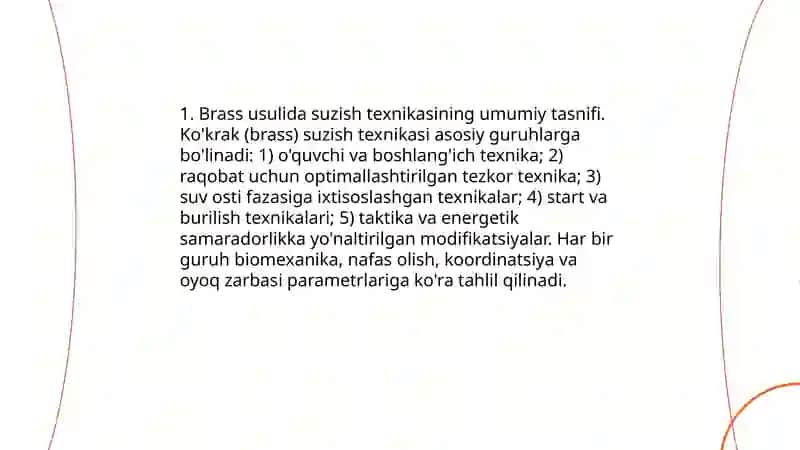 Brass usulida suzish texnikasi tasnifi 3