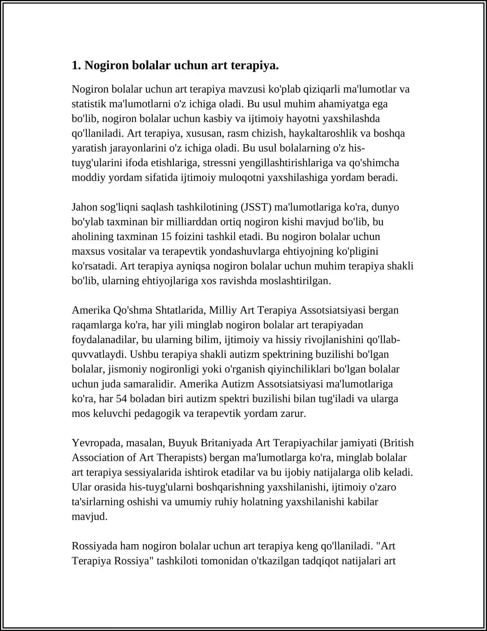 NOGIRON BOLALAR UCHUN ART TERAPIYA 3
