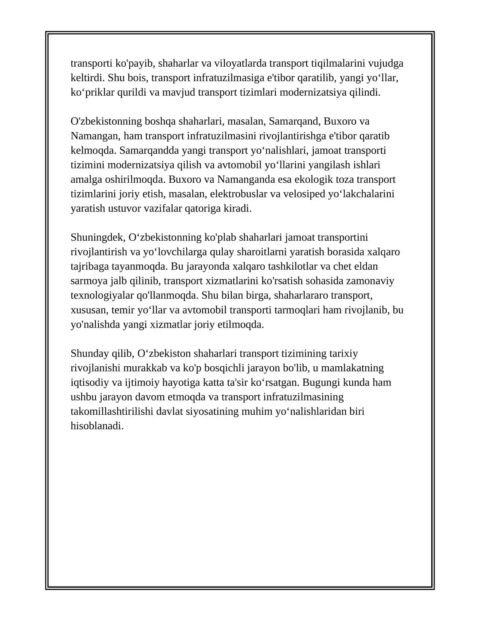 O‘ZBEKISTON SHAHARLARIDA TRANSPORT TIZIMINI REJALASHTIRISH TAJRIBASI 3