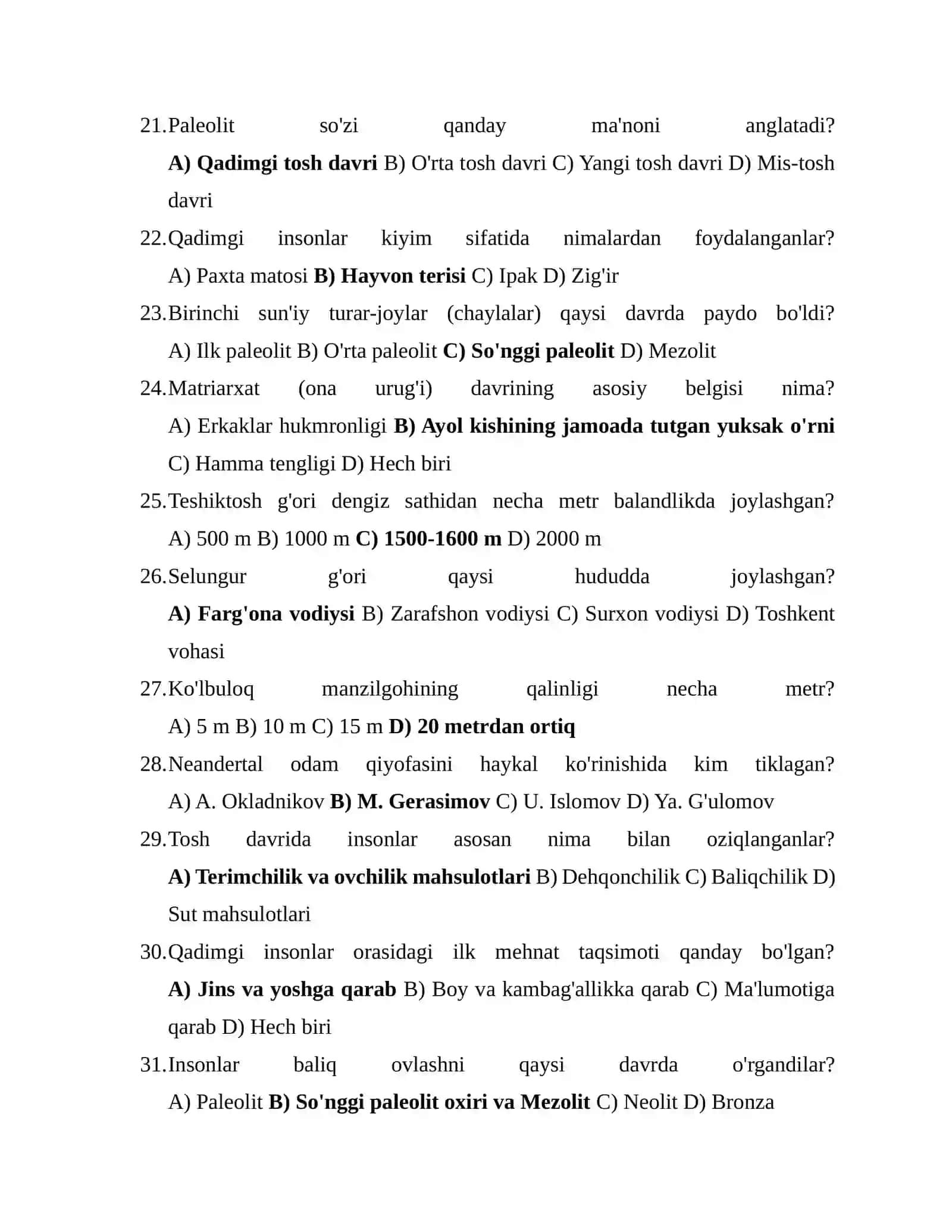 O‘ZBEKISTONNING ENG QADIMGI TARIXI: 100 TA TEST TO‘PLAMI 3