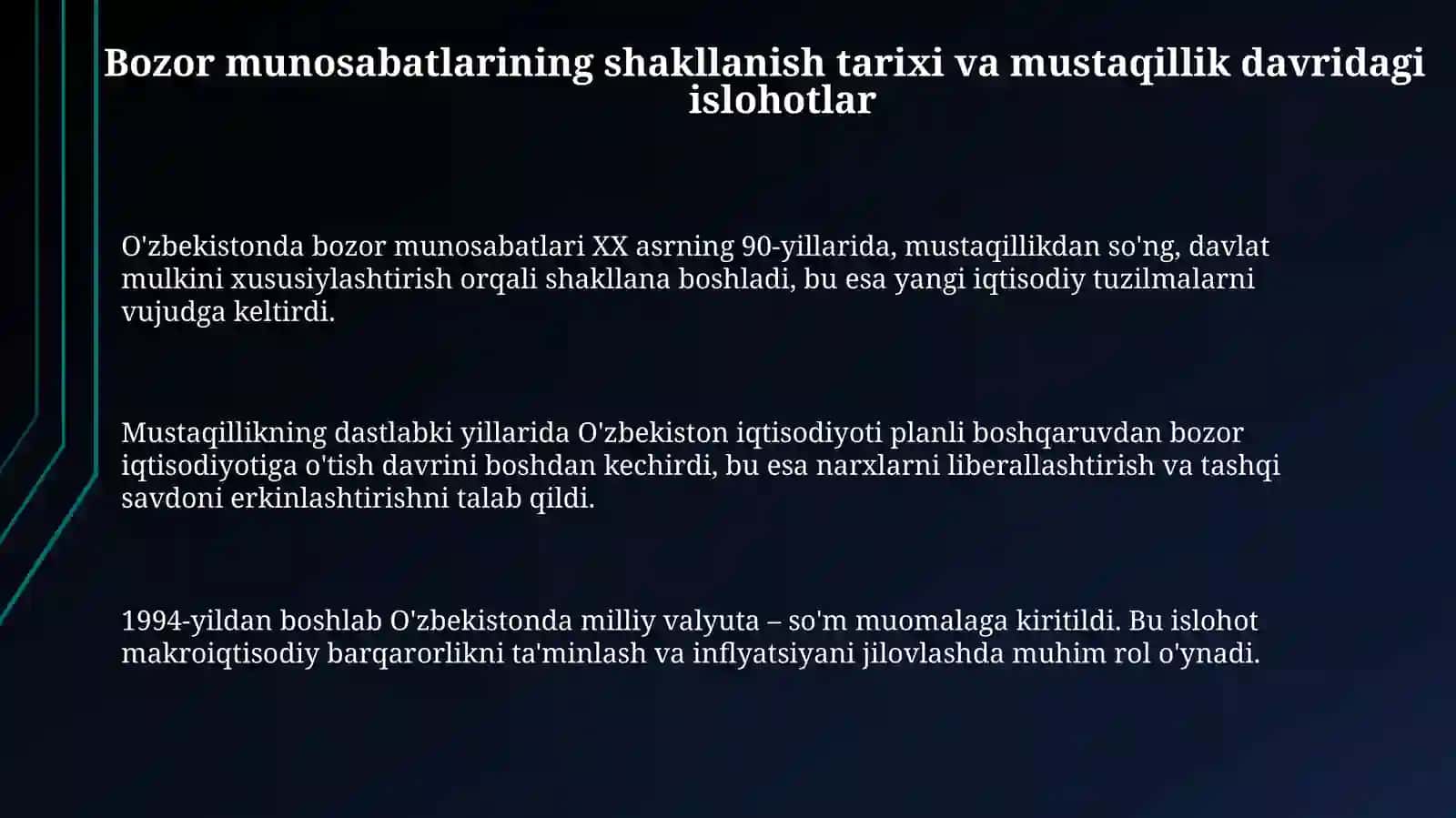 O'zbekiston bozor munosabatlarinigrivojlanishi 3