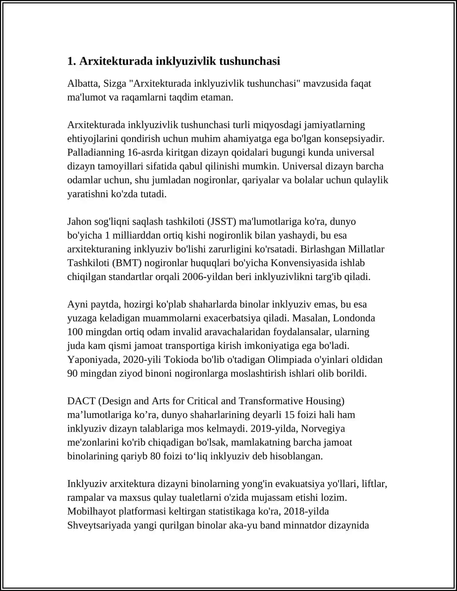 ARXITEKTURAVIY RENAVATSIYA FANIDAN. BINONI TAʼMIRLASHDA INKLYUZIVLIK PRINTSIPINI QOʻLLASH 3