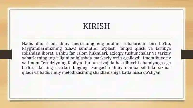 Imom Buxoriy va Imom Termiziyning hadis ilmiga qo‘shtgan hissalari 3