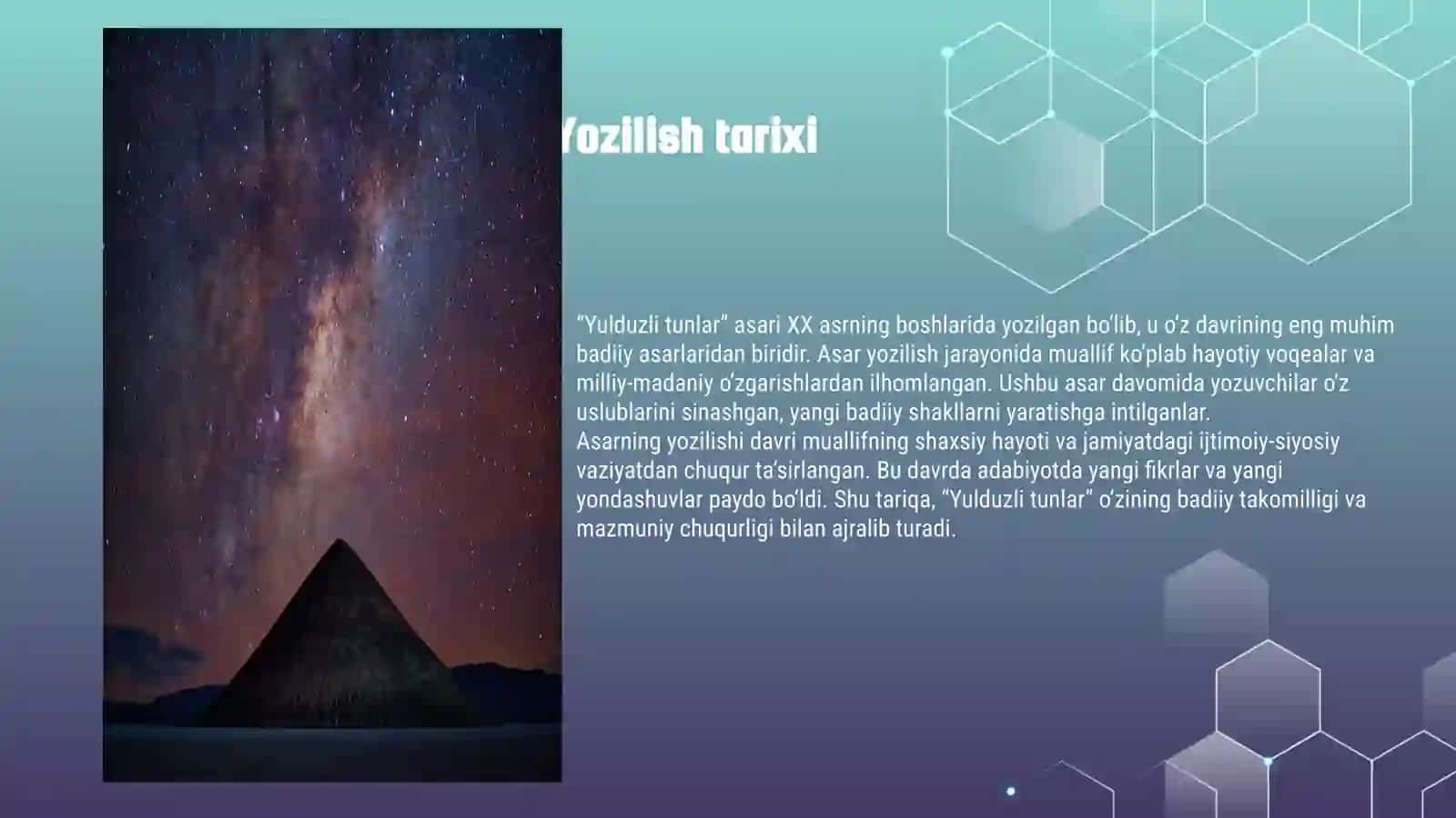 Yulduzli tunlar asariga tarif 3