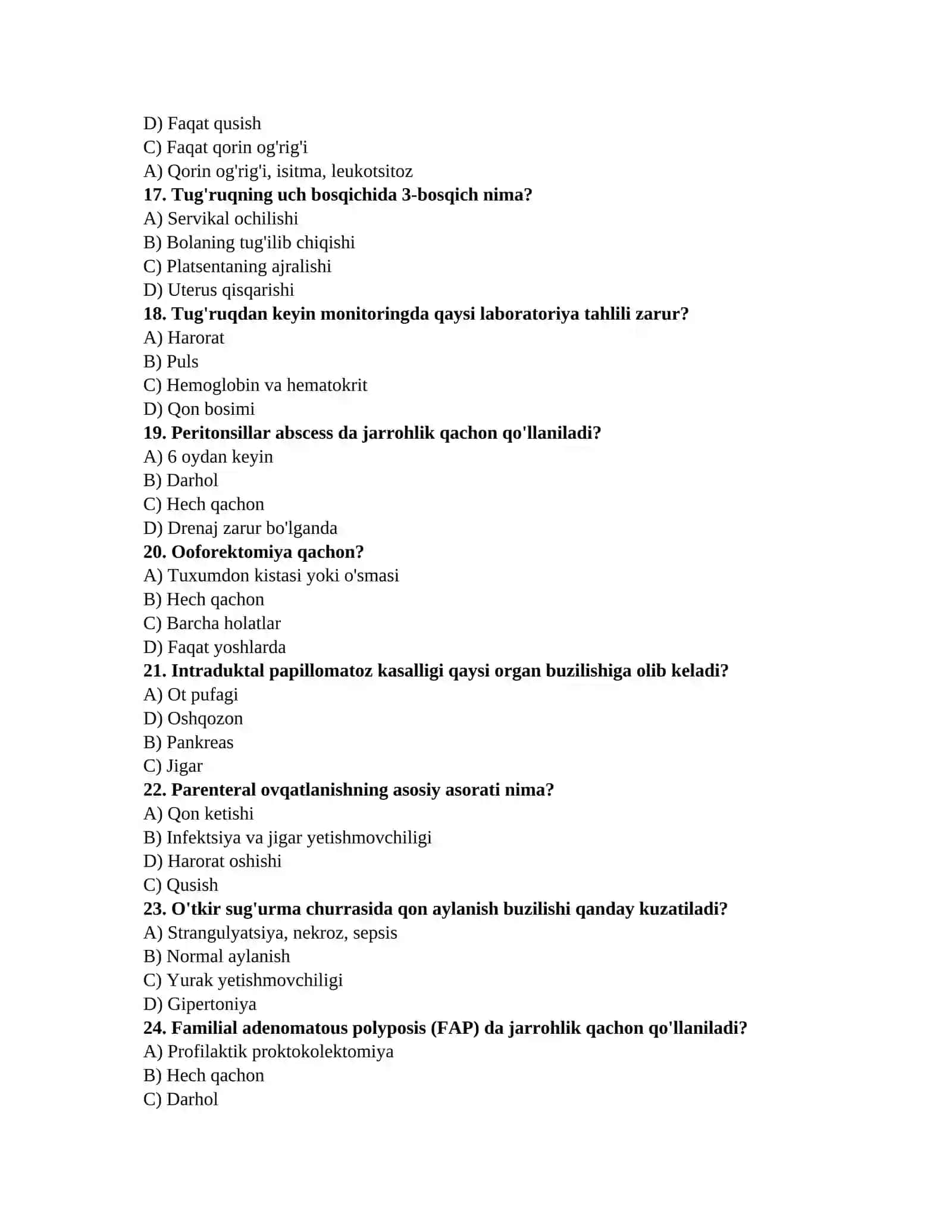 Tibbiyotga tayyorlov testlari 3