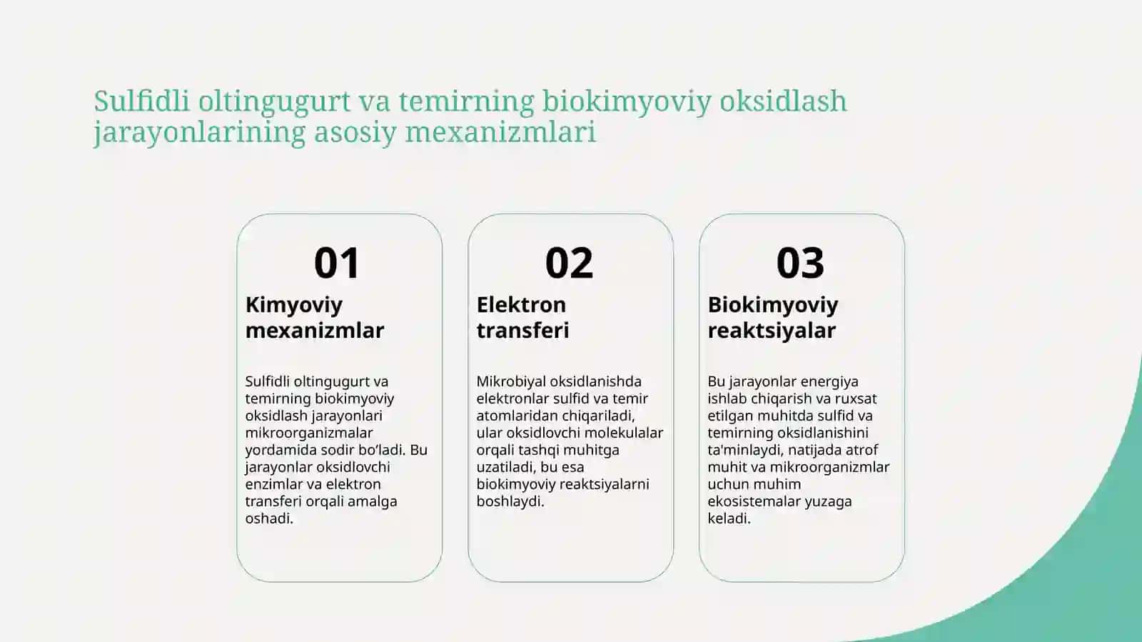 Sulfidli oltingugurt va temirni biokimyoviy oksidlash mexanizmi 3