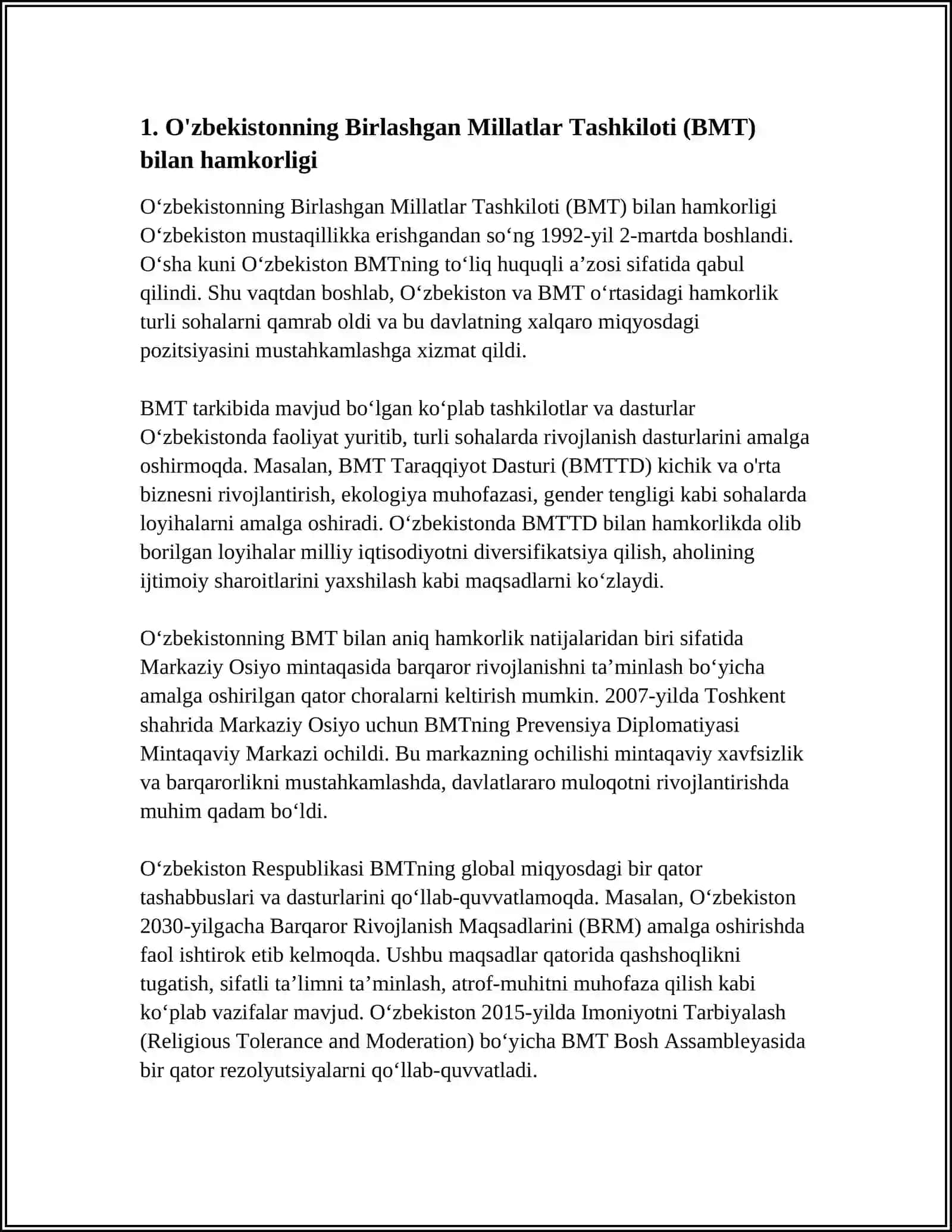 O'ZBEKISTONNING XALQARO TASHKILOTLAR BILAN HAMKORLIGI 3