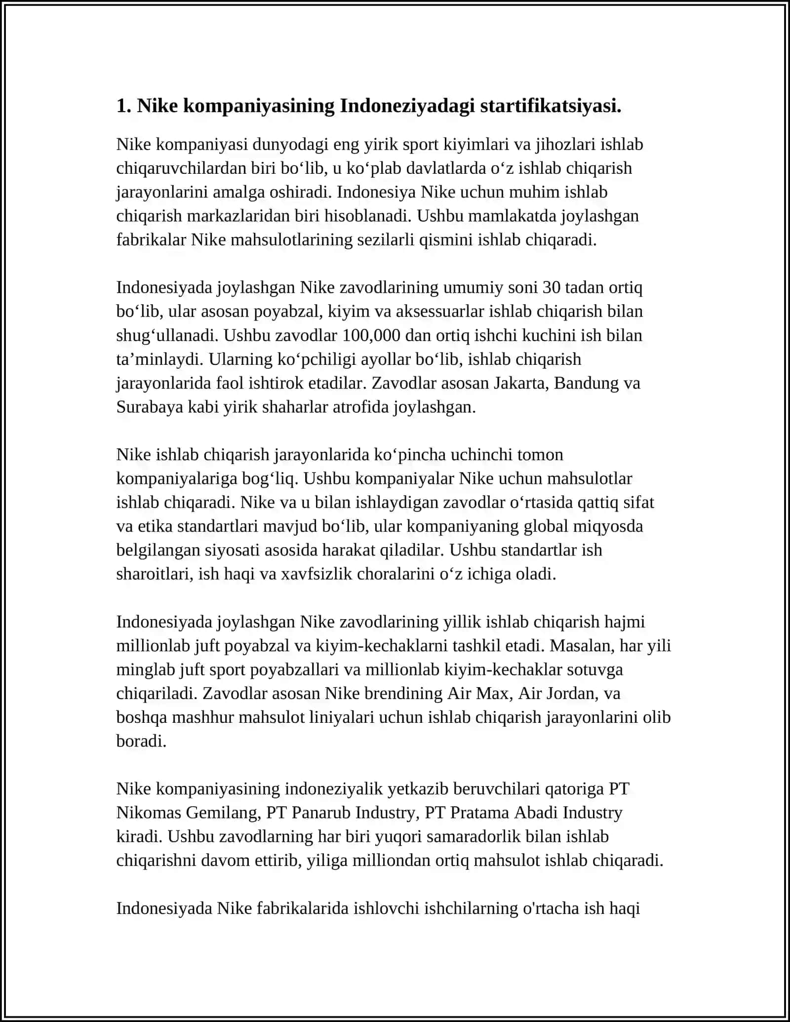 NIKE KOMPANIYASINING INDONESIA DAVLATIDAGI ISHLAB CHIQARISHI VA UNDAGI MUAMMOLARI 3