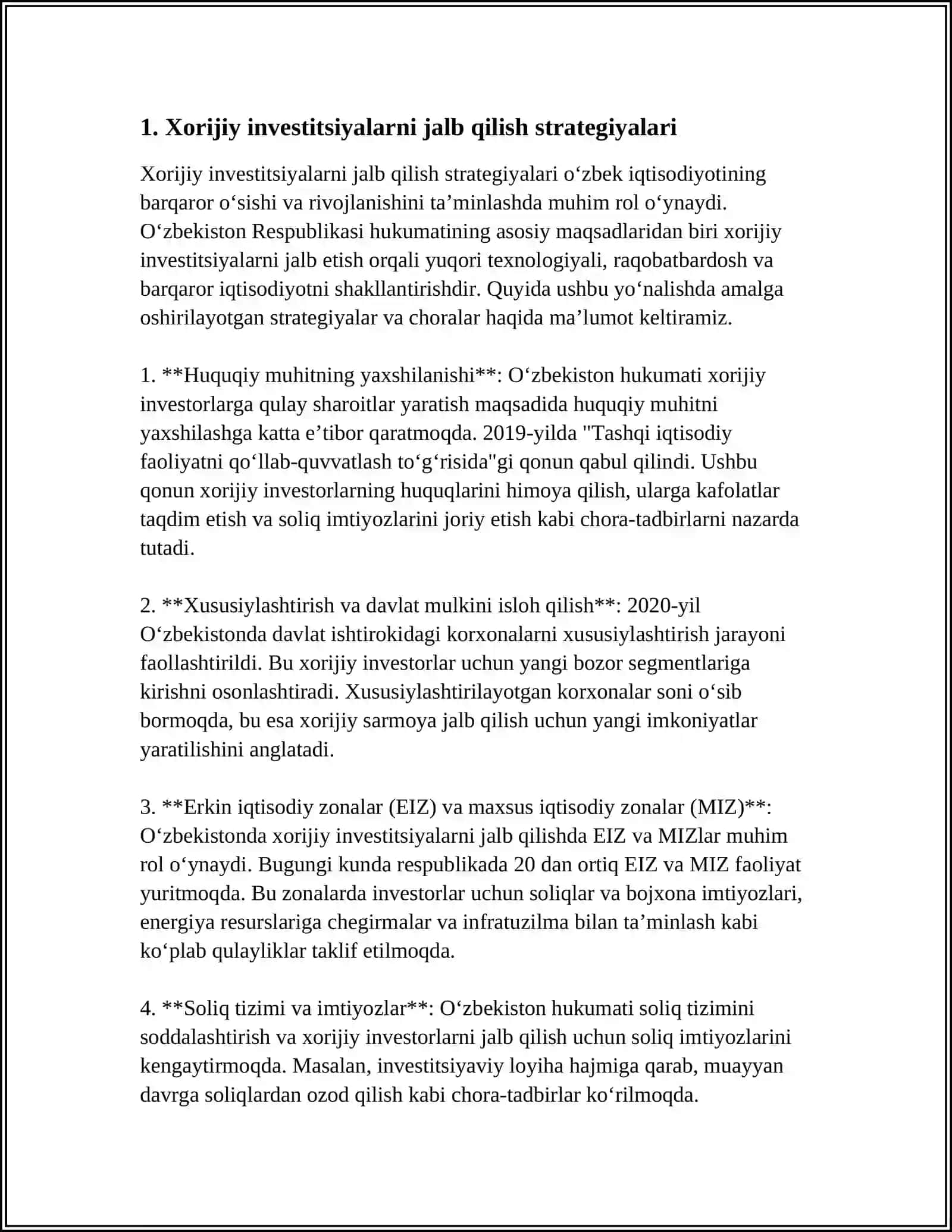 XORIJIY INVESTITSIYALARNI JALB ETISH ASOSIDA KORXONALARNI RIVOJLANTIRISH 3