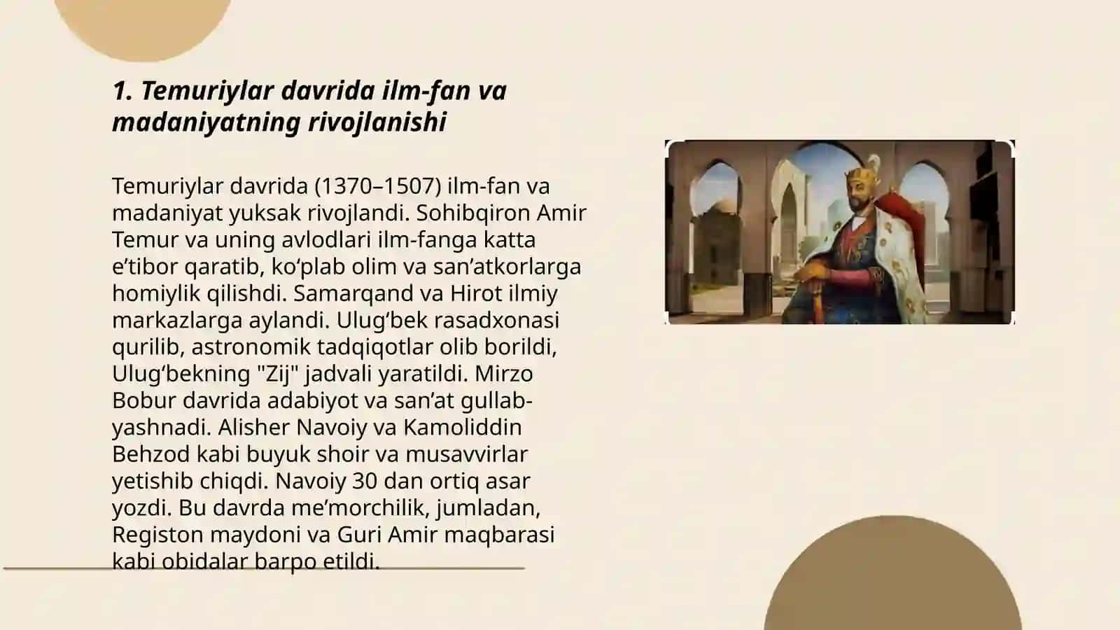Temuriylar hukmronligi davrida ilm-fan va madaniyat taraqqiyoti 3