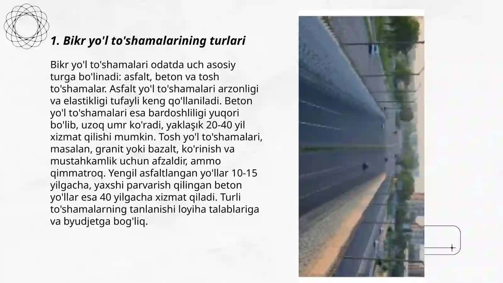 Bikr yo'l to'shamalarini loyihalash 3