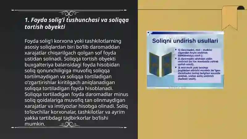 Foyda soligʻi hisobi: soliqqa tortish obyekti, soliqqa tortiladigan foyda 3