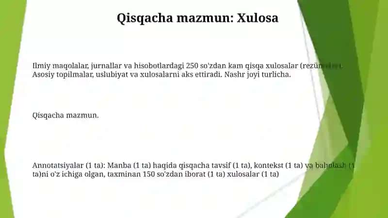 Annotatsiyalar, Resüme tushunchalari 3
